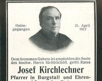 2017_Burgstall_100. Todestag Pfarrer Josef Kirchlechner Sterbebild(3)klein